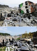 Disaster-hit cemetery in March and June