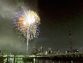 Tokyo Sky Tree and fireworks