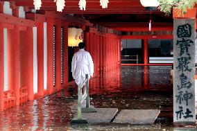 Itsukushima Shrine flooded