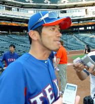 Rangers' Tateyama speaks with reporters