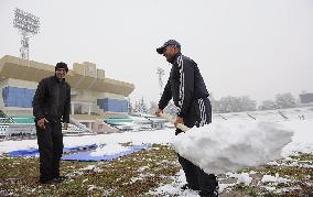 Snow shoveling at Dushanbe Central Stadium