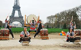 Drummers from disaster-hit area perform in Paris