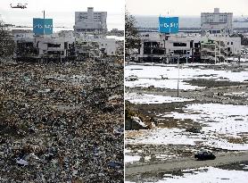 Rikuzentakata soon after quake, now