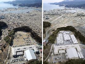 Rikuzentakata soon after quake, now