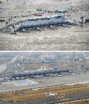 Sendai airport soon after quake, now