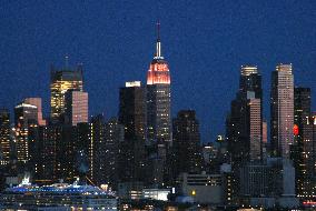 Empire State Building in cherry blossom colors