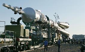 Soyuz spacecraft set up on launching pad