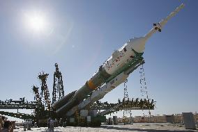 Soyuz spacecraft set up on launching pad