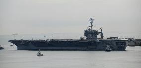 U.S. flattop George Washington leaves Yokosuka base