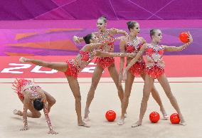 Russia leads halfway through rhythmic gymnastics qualifying