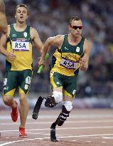Pistorius competes in men's 4x400m relay final