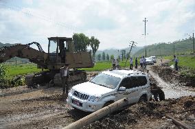 Devastation after floods in N. Korean village