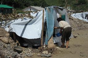 Devastation after floods in N. Korean village