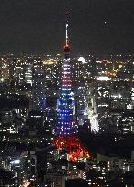 Tokyo Tower in Olympic colors