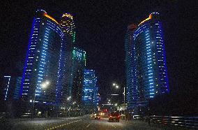 Illuminated condos in Pyongyang