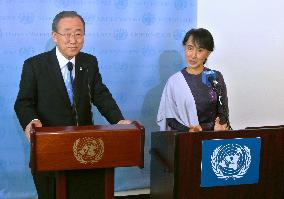 Suu Kyi, U.N. chief Ban at press conference