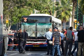 Destroyed bus in Tel Aviv