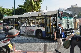 Destroyed bus in Tel Aviv