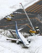 Plane overruns runway