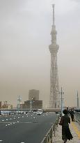 Dusty haze covers Tokyo