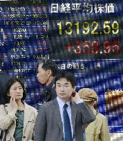 Nikkei ends above 13,000