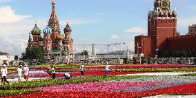Red Square covered with flowers