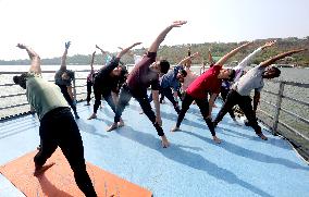INDIA-MADHYA PRADESH-BHOPAL-CRUISE BOAT-INTERNATIONAL YOGA DAY