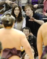 Paul McCartney watches sumo
