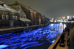 Blue illumination lights up Otaru Canal