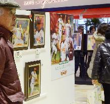 Digital paintings of Japanese baseball players on display