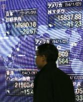 Nikkei ends below 15,000