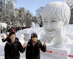 TV personality Takigawa's snow sculpture at Sapporo festival