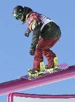 Snowboarder Kadono checks rail in Sochi