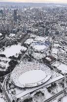 Aerial view of snowy Tokyo
