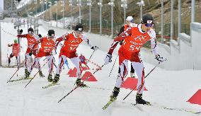 Japan Nordic combined skiers practice at Sochi