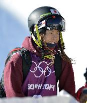 Japan freestyle halfpipe skier Onozuka smiles after practice