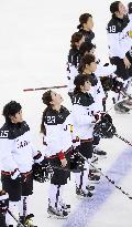 Japan players line up after loss to Germany in women's ice hockey