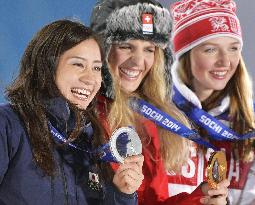 Medalists for women's snowboard parallel giant slalom