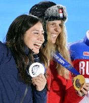 Medalists for women's snowboard parallel giant slalom