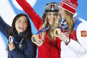 Medalists for women's snowboard parallel giant slalom