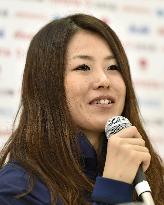 Japan's ski halfpipe bronze medalist Onozuka meets press