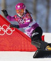 Japan's Takeuchi races in women's snowboard slalom prelim