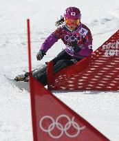 Japan's Takeuchi races in women's snowboard parallel slalom