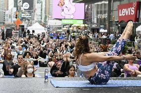 Yoga class at Times Square