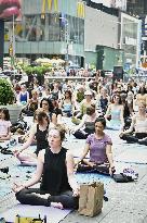 Yoga class at Times Square