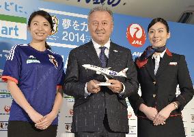 JAL paints Samurai Blue logo on aircraft ahead of World Cup