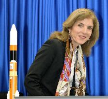 U.S. envoy Kennedy meets press after watching satellite launch