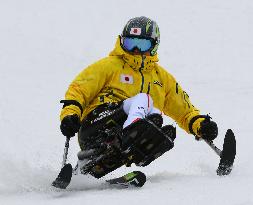 Japan Paralympic alpine skier Morii practices before race
