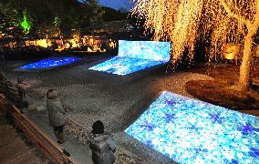 Kaleidoscope images shown on rock garden at Kyoto temple