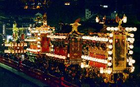 Lantern-lit floats drawn during Takayama Spring Festival